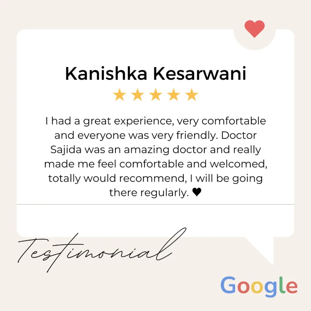 Kanishka Kesarwani patient testimonial for Dr. Sajida at Crossroads Dental Clinic Dubai – positive dental experience, expert care in Dubai dentist clinic