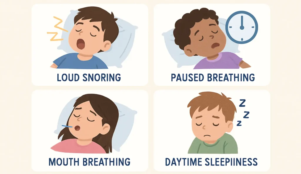 Child sleeping with mouth open illustrating snoring and sleep-disordered breathing