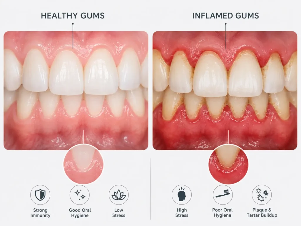 Stress and oral health problems causing bleeding gums and gum disease