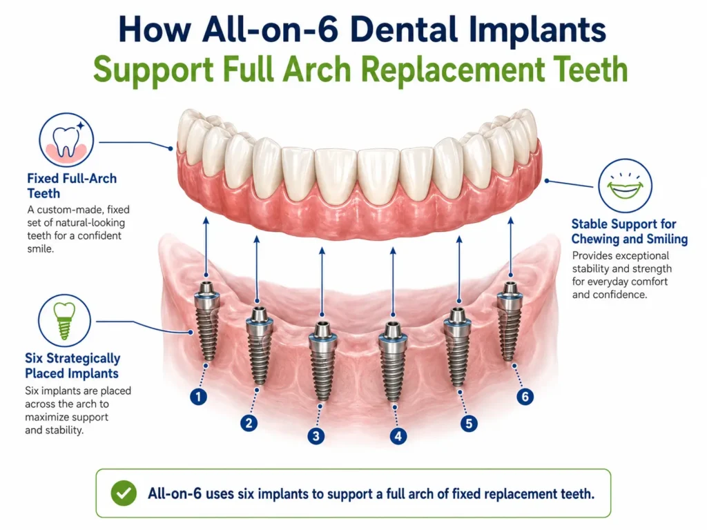 All-on-6 dental implants Dubai with six implants for full arch support