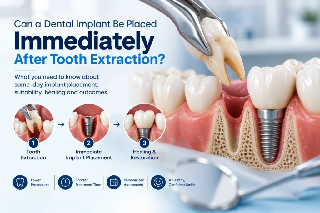 Immediate dental implant placement after tooth extraction in Dubai
