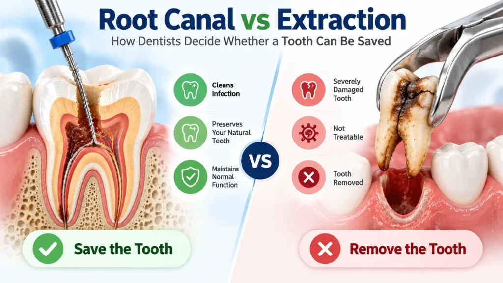 Root canal or extraction comparison for saving an infected tooth in Dubai