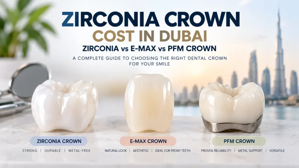 Zirconia, E-max and PFM dental crowns comparison in Dubai